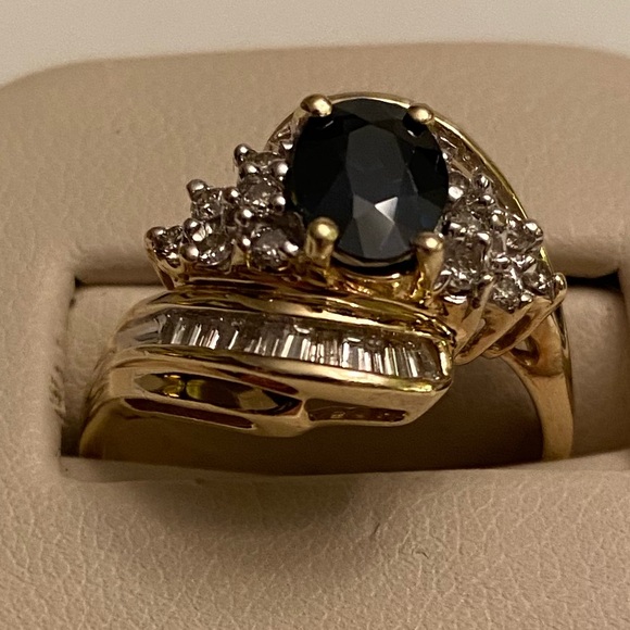 Natural 1.99 Cts Sapphire & Diamond Cluster 14K Yellow Gold Ring Sz 9.5 - Picture 4 of 11